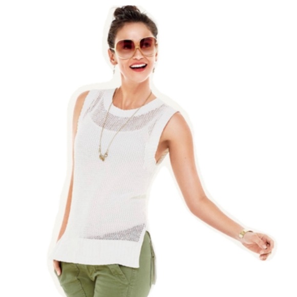 CAbi Tops - Cabi Crochet Knit White Sleeveless Tunic Top